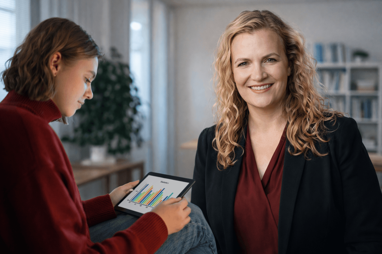 Child viewing progress on tablet